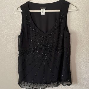 MSK  beaded embroidered black lace top. Size small.